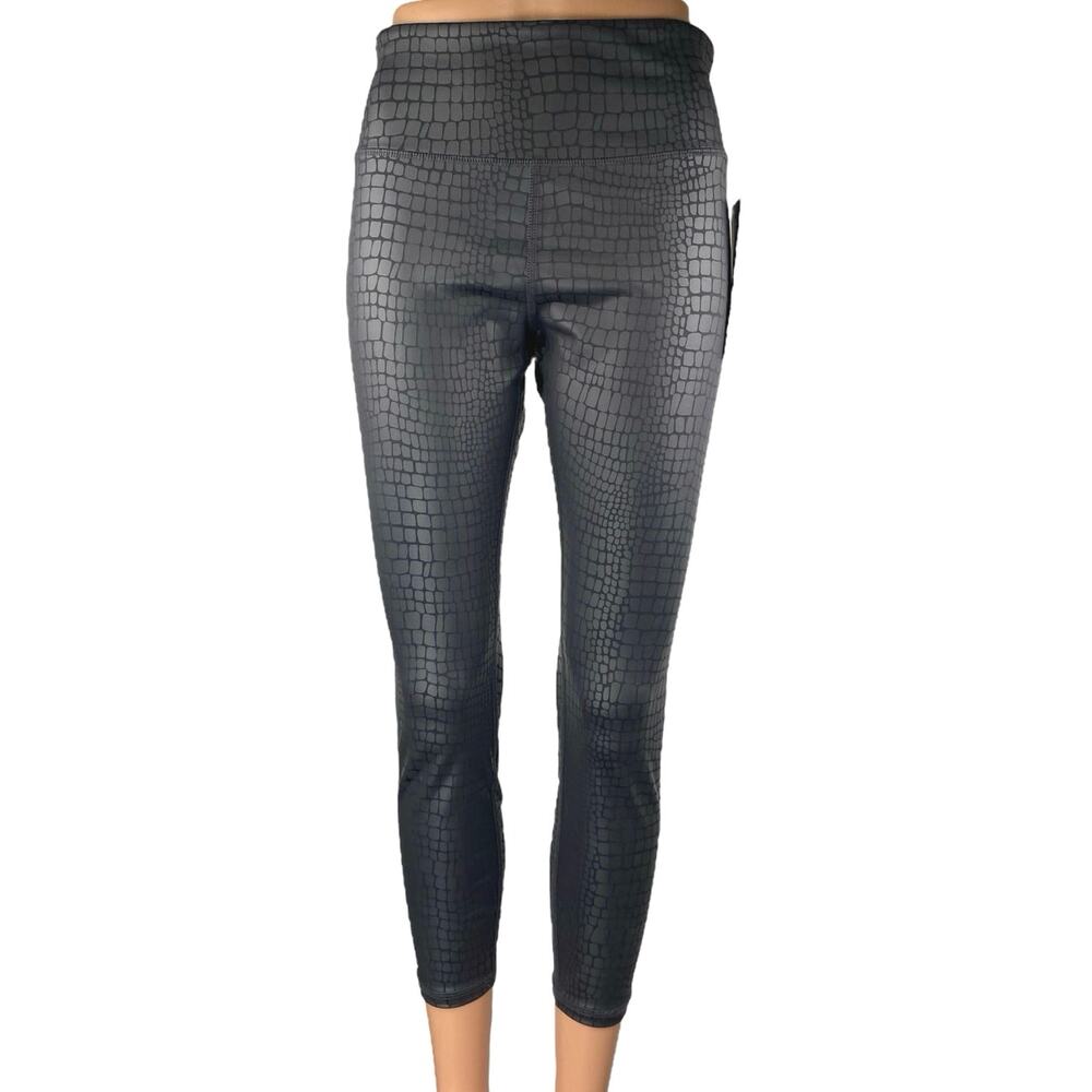 NEW Marika Ebony Black Faux Croc Leather Skinny Leg Trousers Leggings Pants Sz M